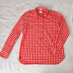 J.Crew Women’s Red Gingham Button Down Shirt Size S Long Sleeve Lightweight